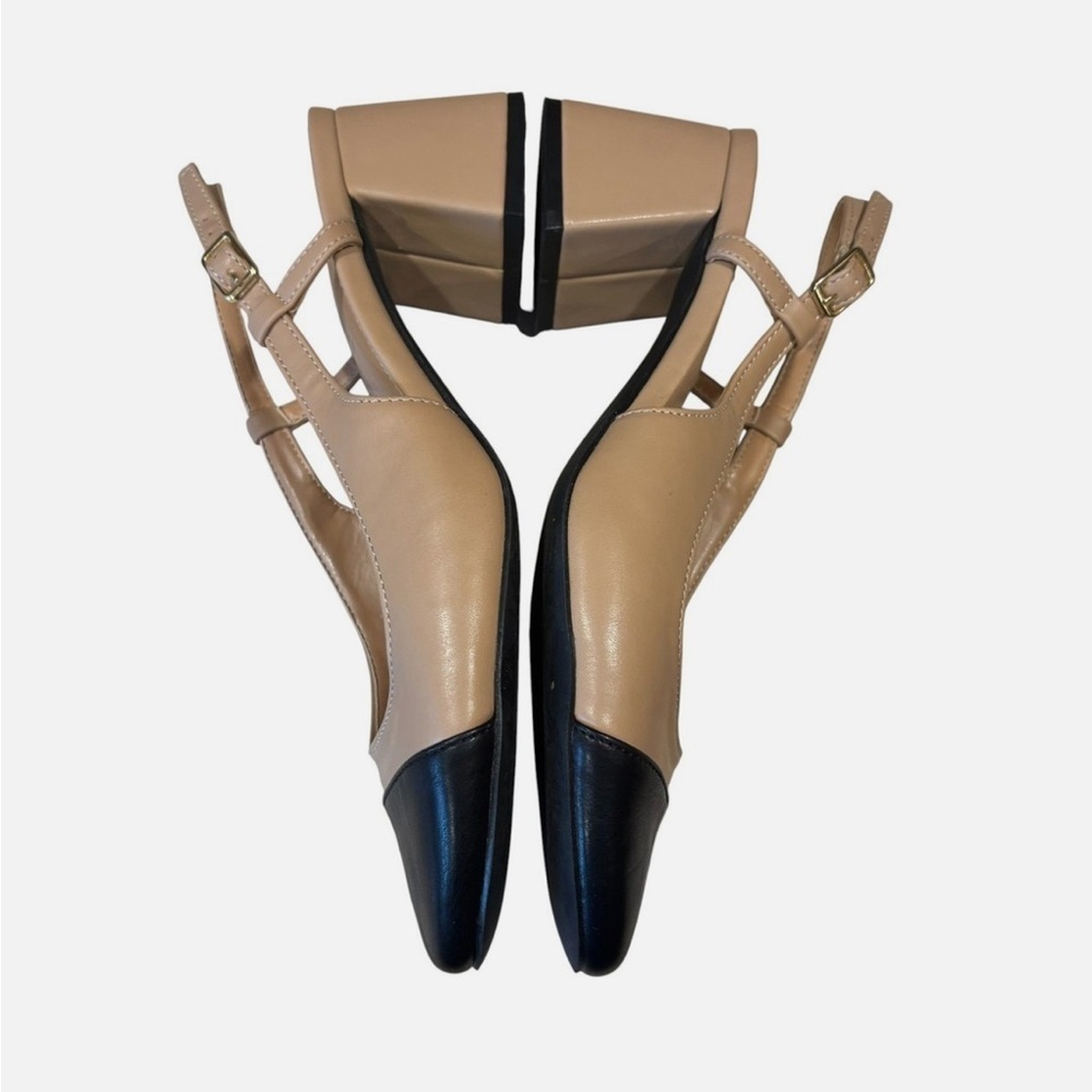 Madden Girl Cap Toe Slingback Block Heels Nude Black Sz 8 French Girl Preppy - Picture 7 of 8